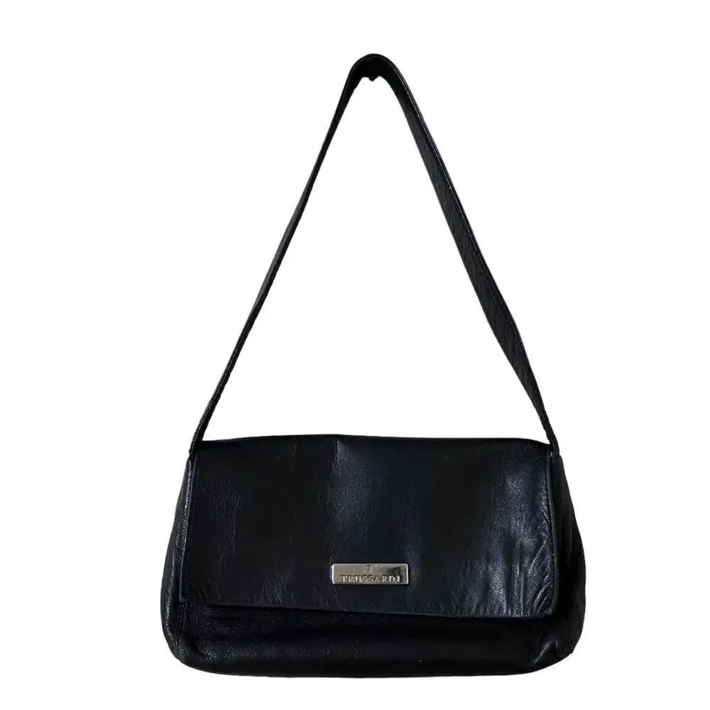 Trussardi black soft leather shoulder bag